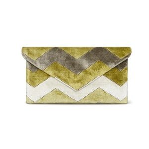 Velvet Chevron Envelope Clutch in Olive and Cream